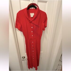 Talbots Red Button-Down Belted silky Dress Size 6